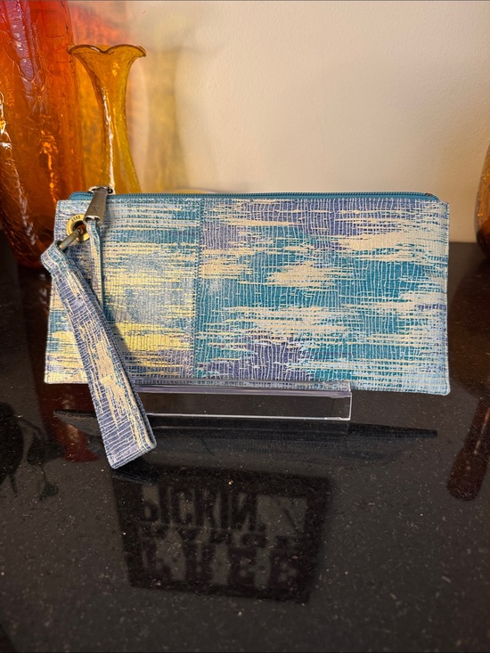 HOBO Handbags - HOBO Blue Multi-Texture Wristlet Clutch with Yellow Accents